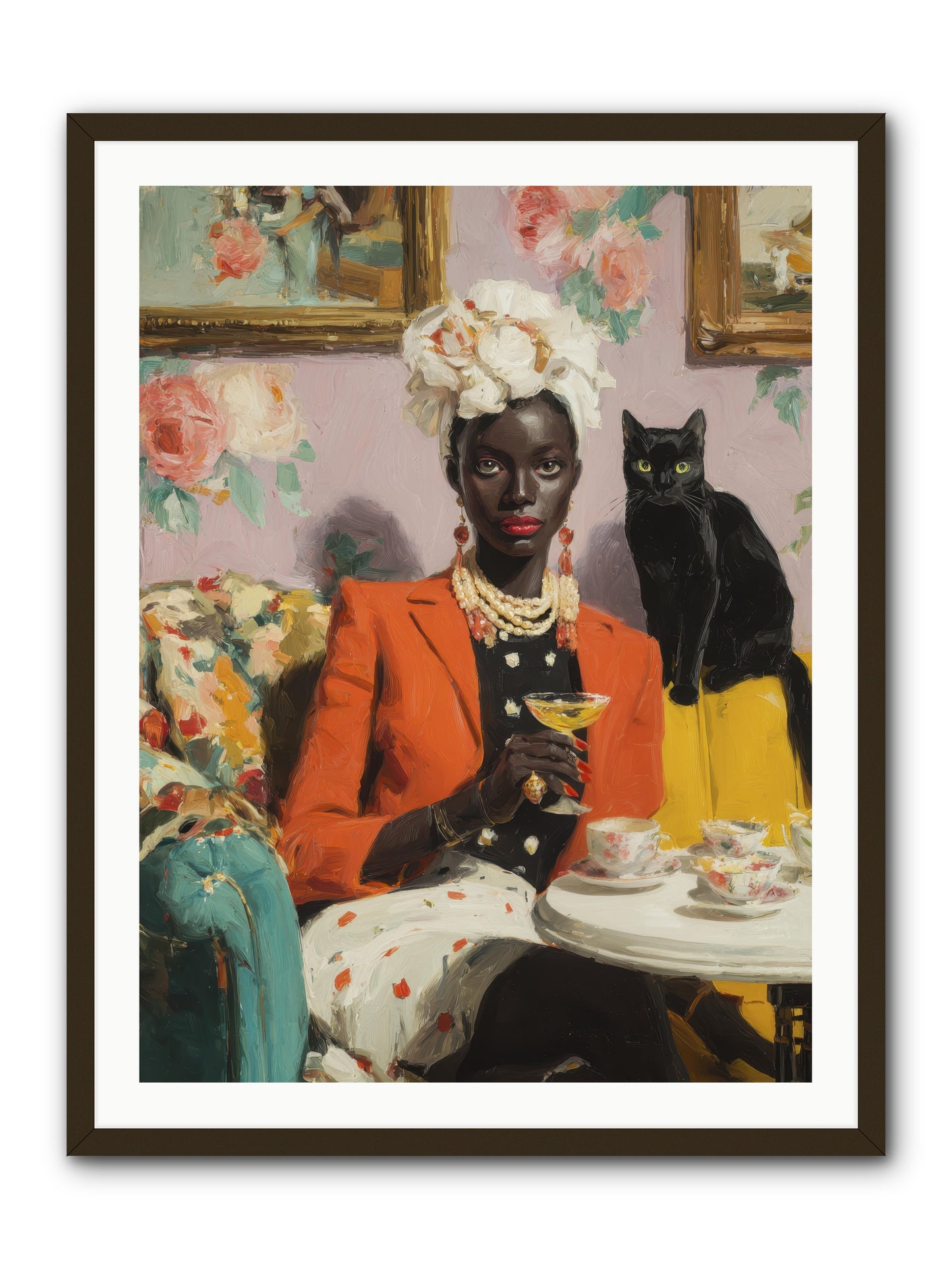 Cocktails with Her Familiar -- Framed Print - Black 30x40