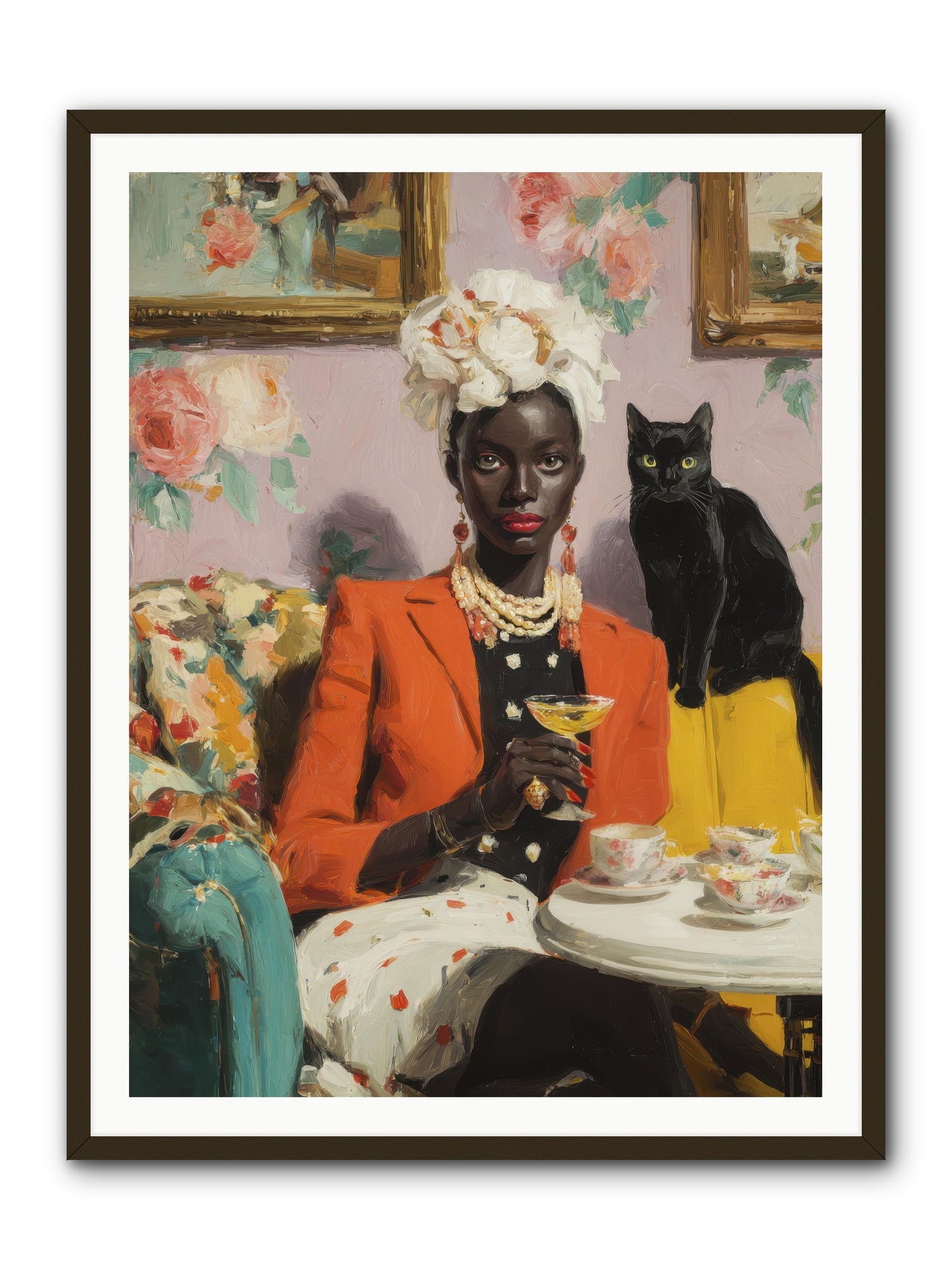 Cocktails with Her Familiar -- Framed Print - Black 36x48