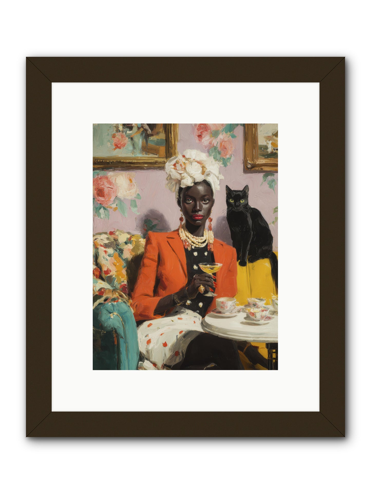 Cocktails with Her Familiar -- Framed Print - Black 9x12