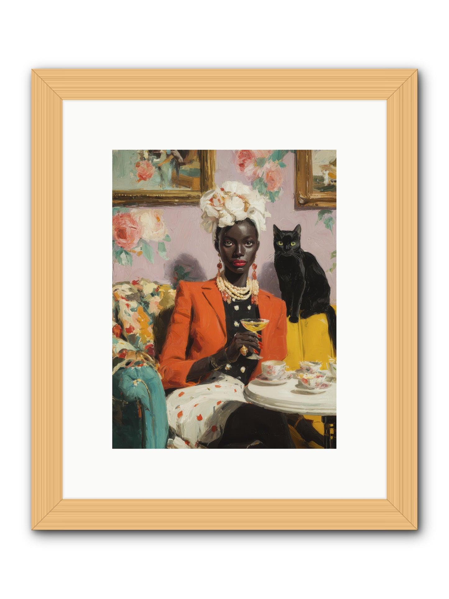 Cocktails with Her Familiar -- Framed Print - Natural 9x12