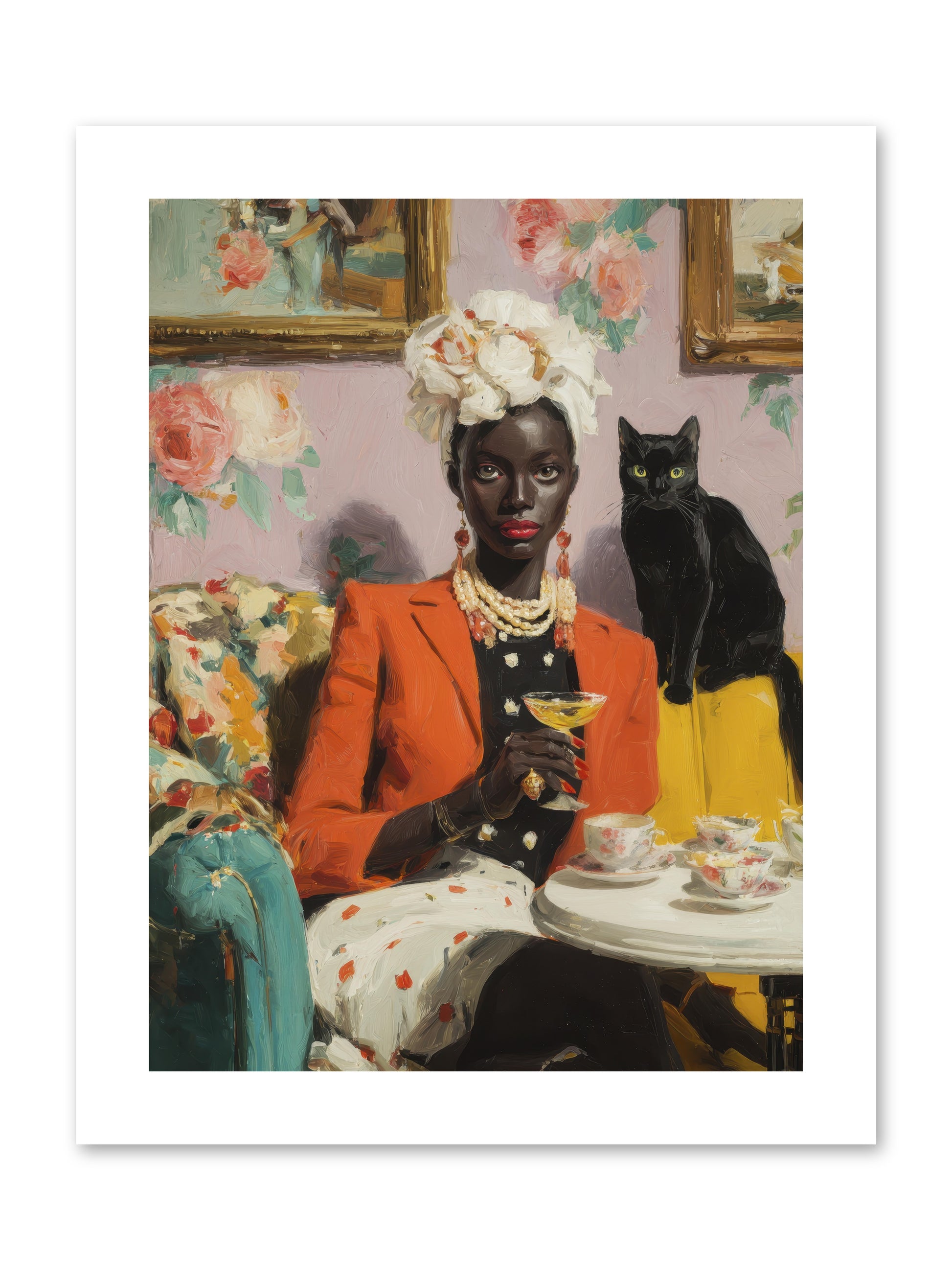Cocktails with Her Familiar -- Paper Print 9x12