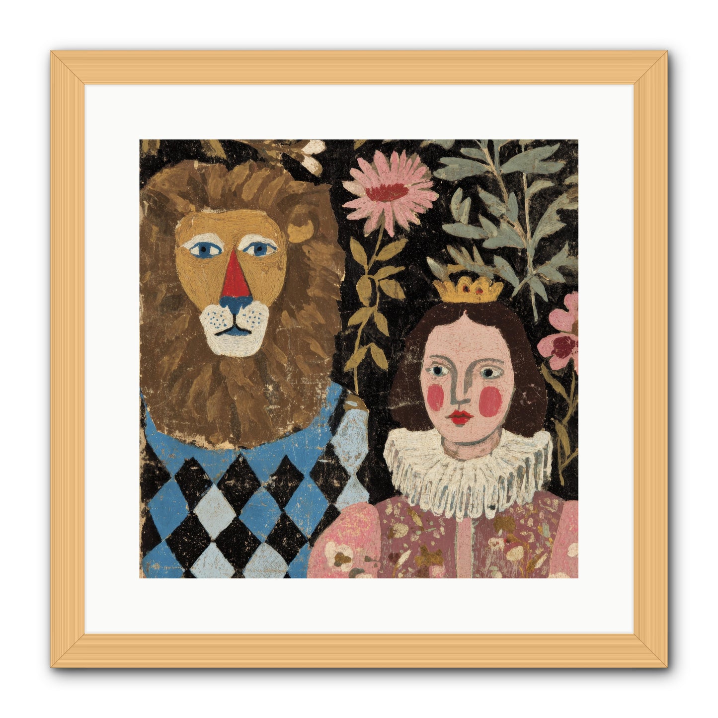 Companions in the Secret Garden -- Framed Print - Natural 16x16