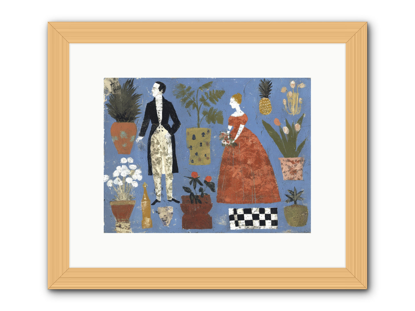 Courtship Among Pineapples -- Framed Print - Natural 12x9