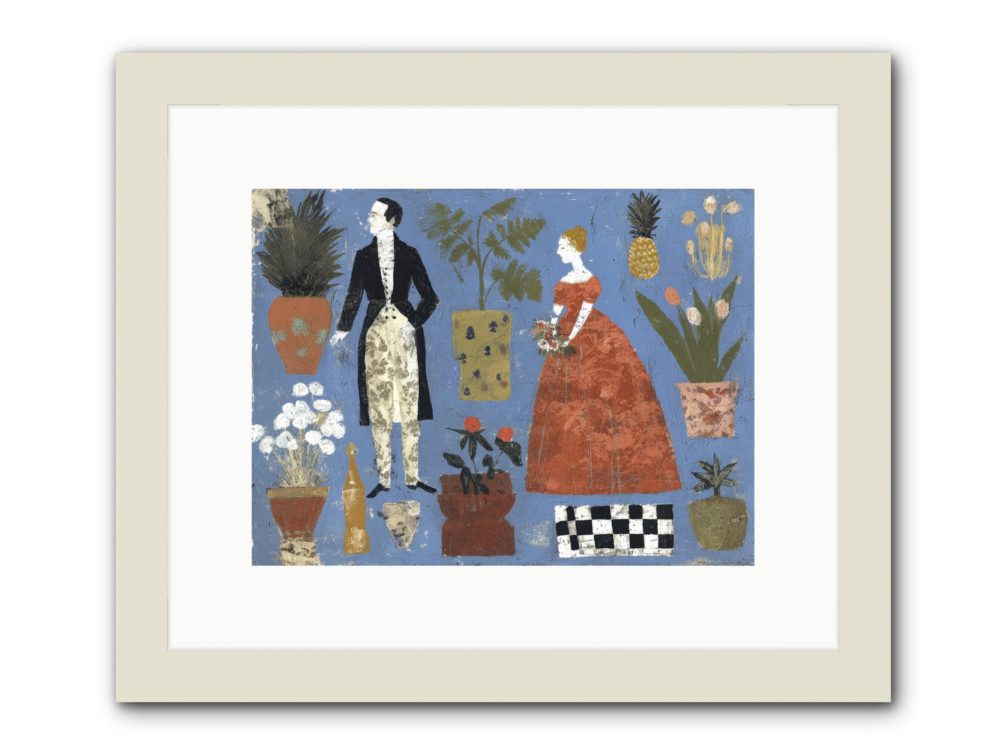 Courtship Among Pineapples -- Framed Print - White 12x9