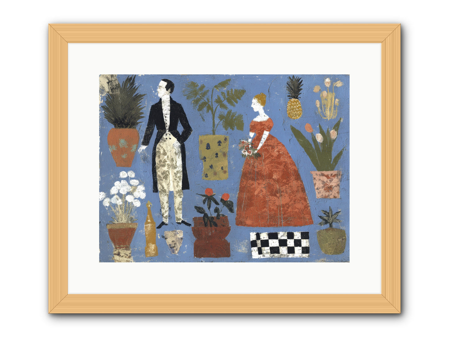 Courtship Among Pineapples -- Framed Print - Natural 16x12