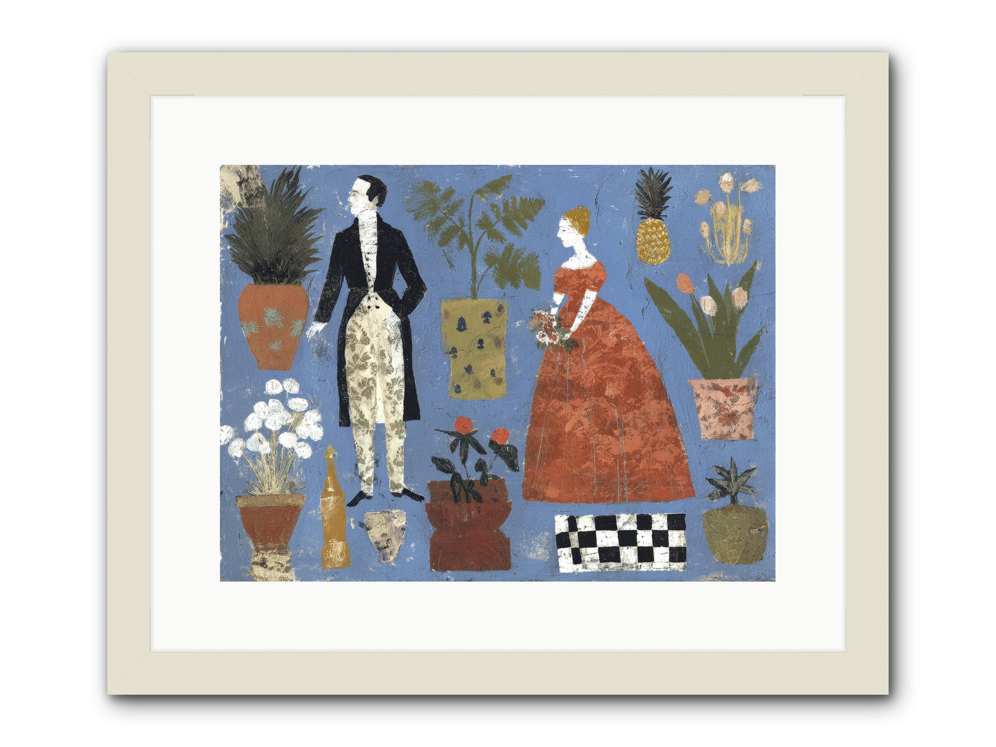 Courtship Among Pineapples -- Framed Print - White 16x12