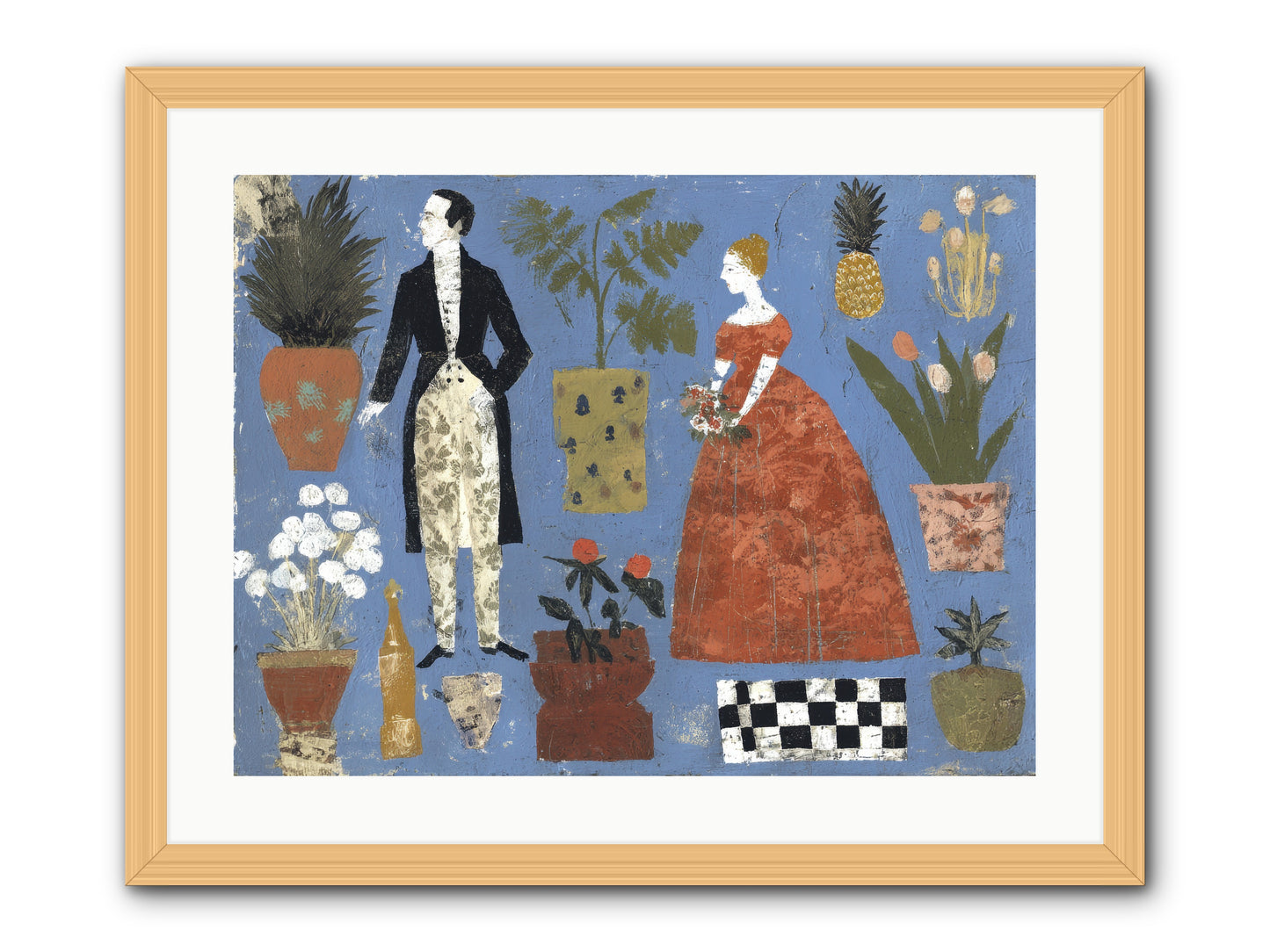 Courtship Among Pineapples -- Framed Print - Natural 24x18