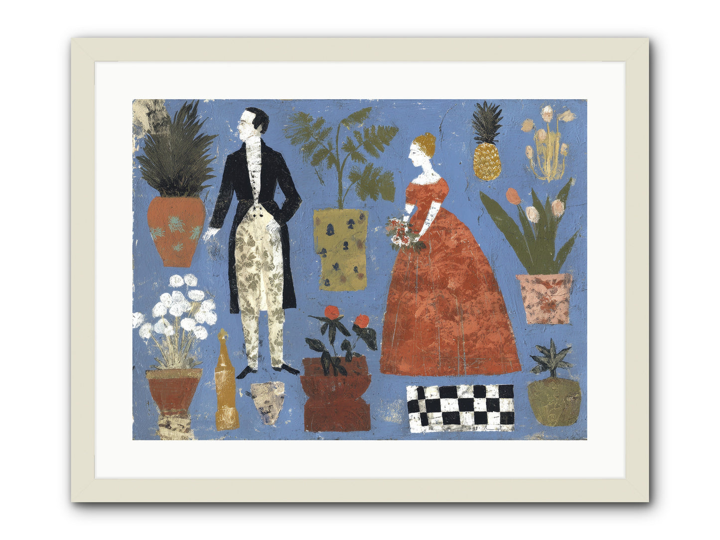 Courtship Among Pineapples -- Framed Print - White 24x18