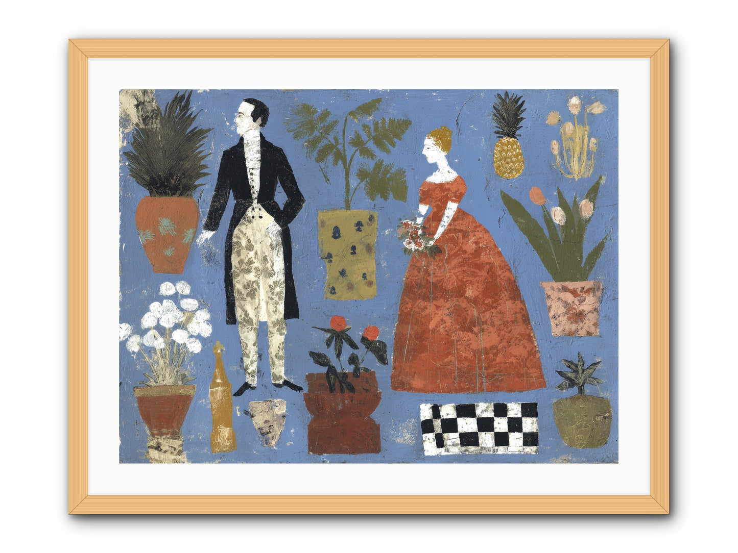 Courtship Among Pineapples -- Framed Print - Natural 32x24