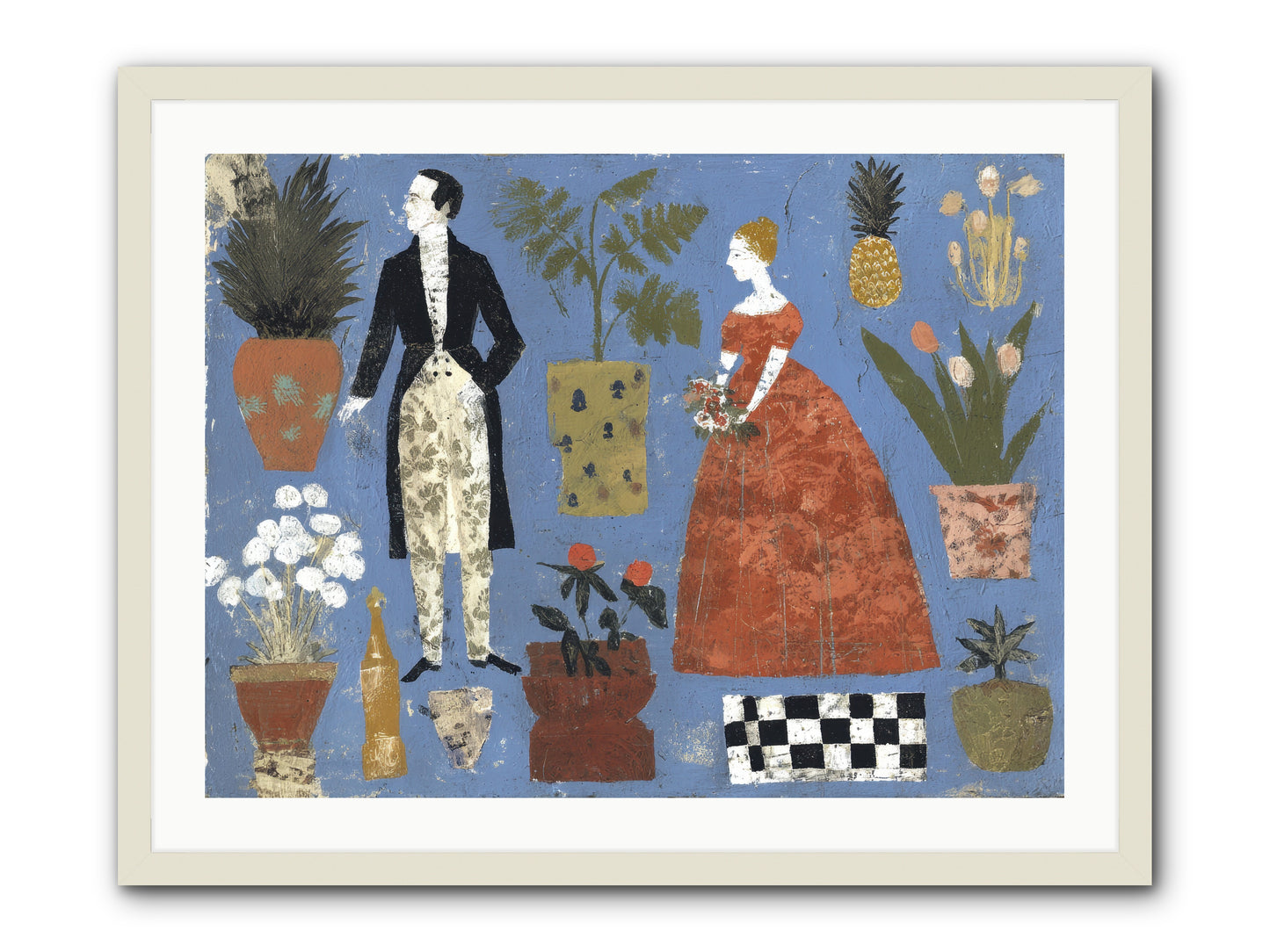 Courtship Among Pineapples -- Framed Print - White 32x24