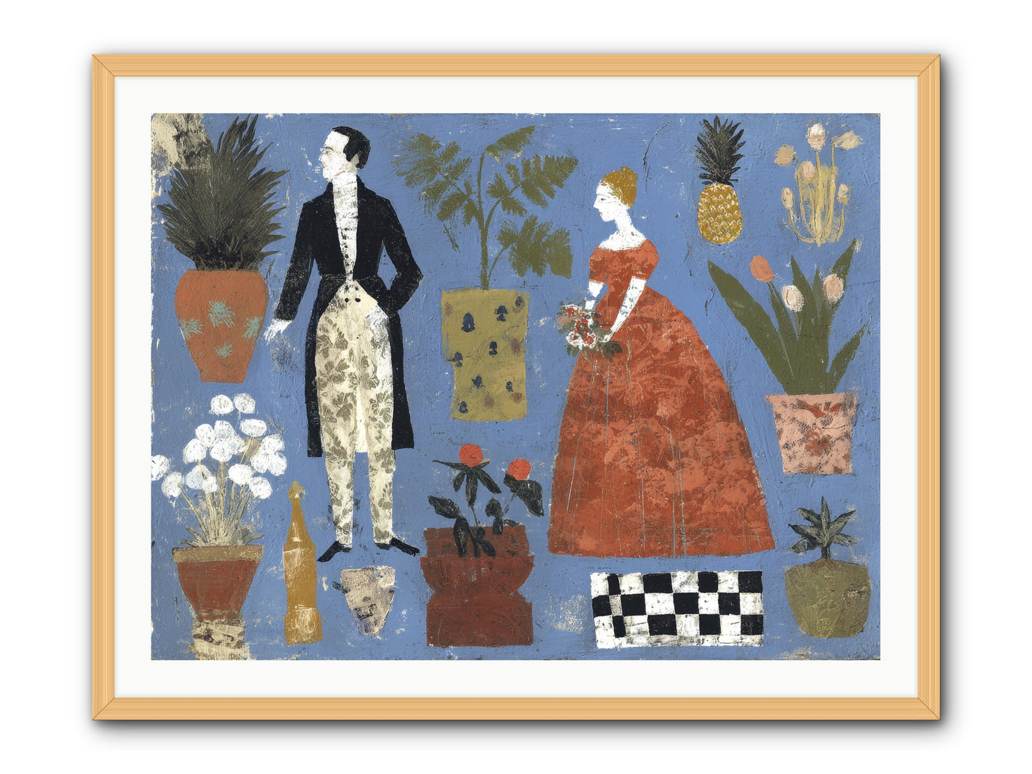 Courtship Among Pineapples -- Framed Print - Natural 40x30