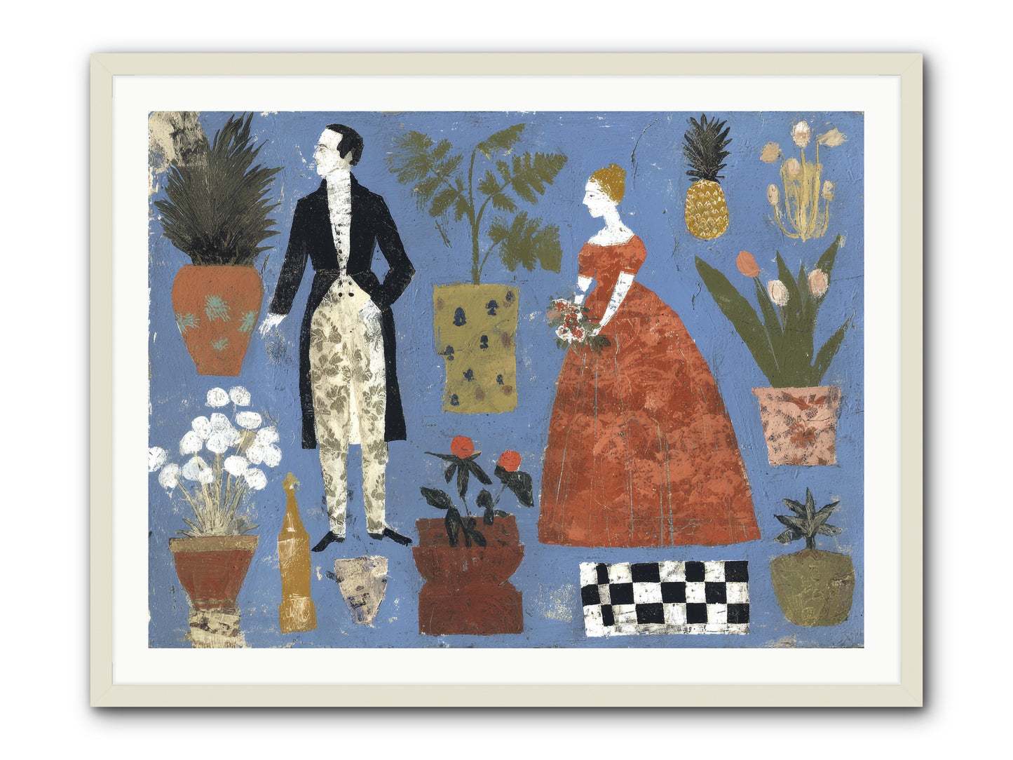 Courtship Among Pineapples -- Framed Print - White 40x30