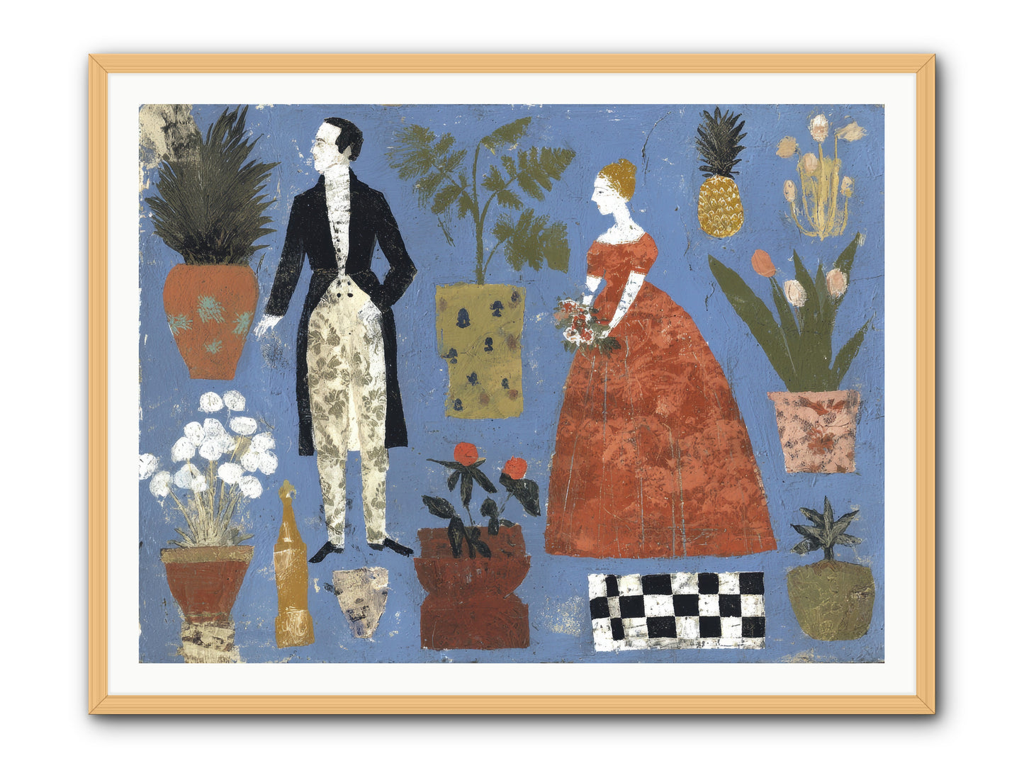 Courtship Among Pineapples -- Framed Print - Natural 48x36