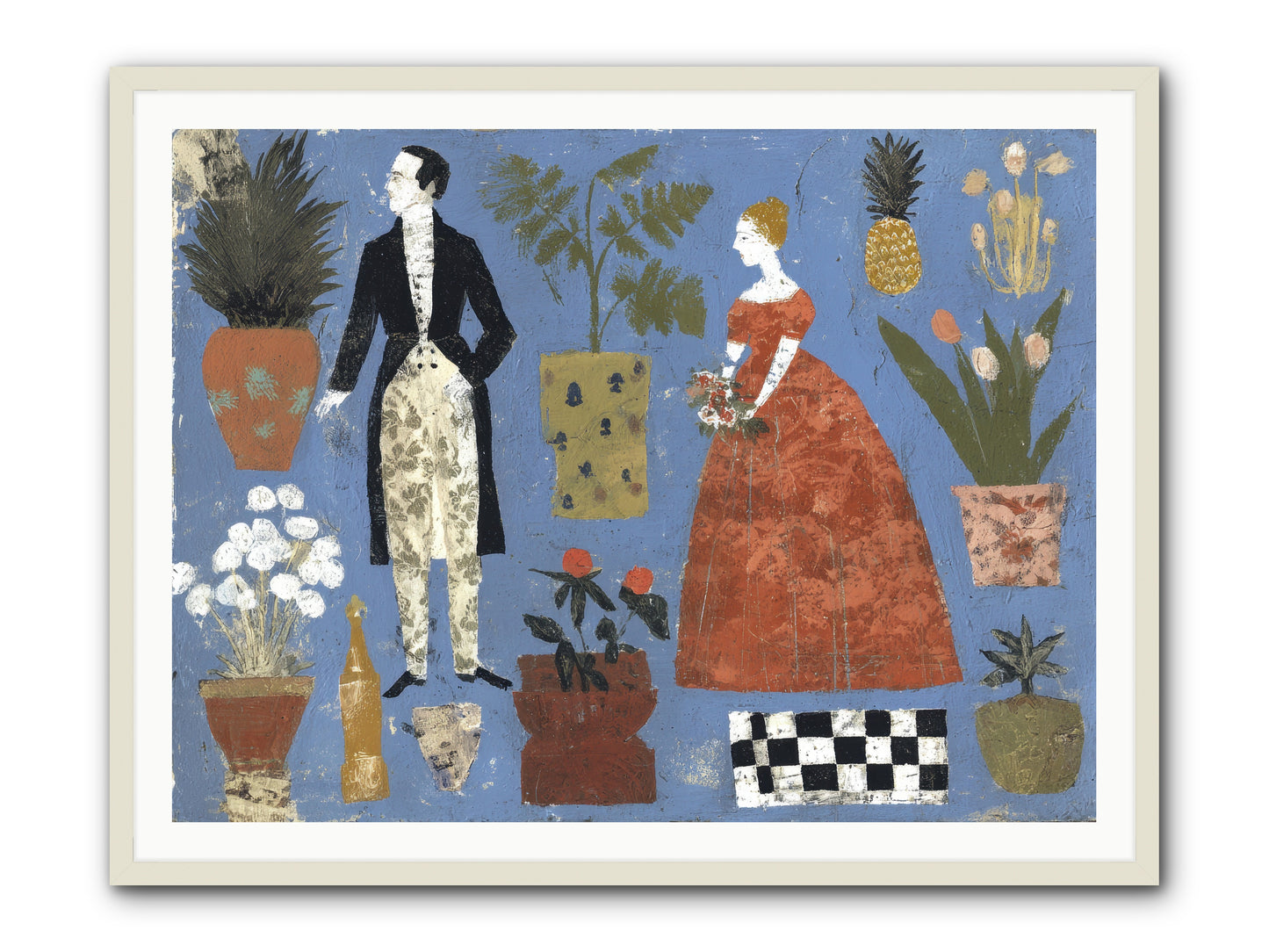 Courtship Among Pineapples -- Framed Print - White 48x36