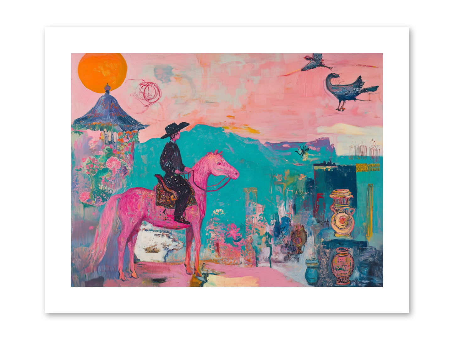 Cowboy's Night Song -- Loose Canvas Print 12x9