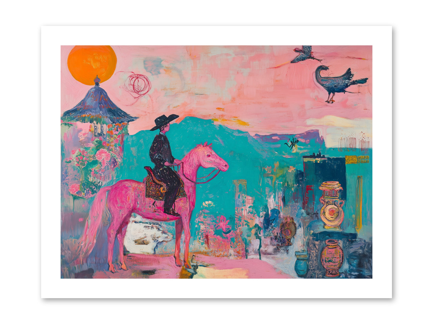 Cowboy's Night Song -- Loose Canvas Print 16x12