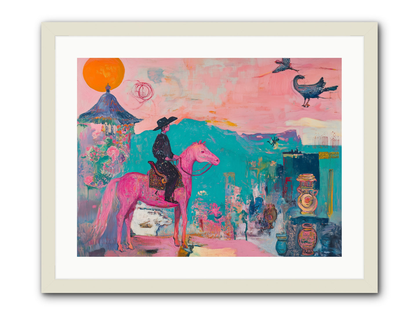 Cowboy's Night Song -- Framed Print - White 24x18