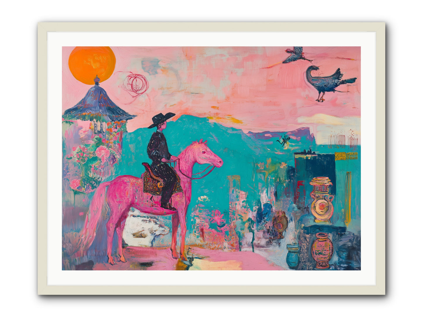 Cowboy's Night Song -- Framed Print - White 40x30