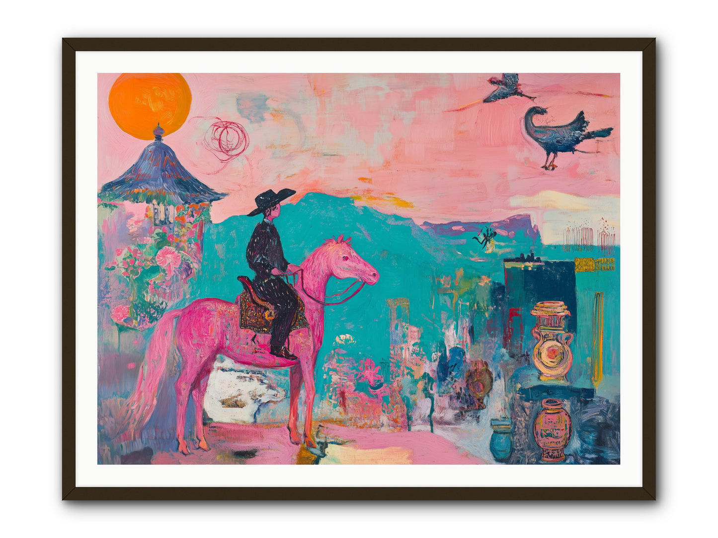 Cowboy's Night Song -- Framed Print - Black 48x36