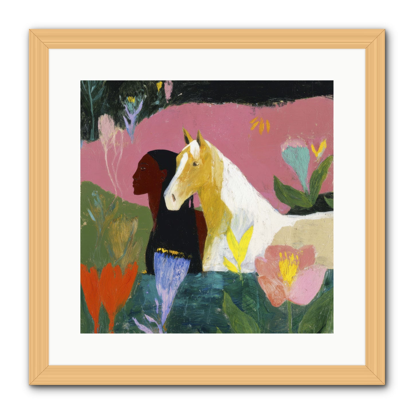 Daybreak in Blush & Gold -- Framed Print - Natural 16x16