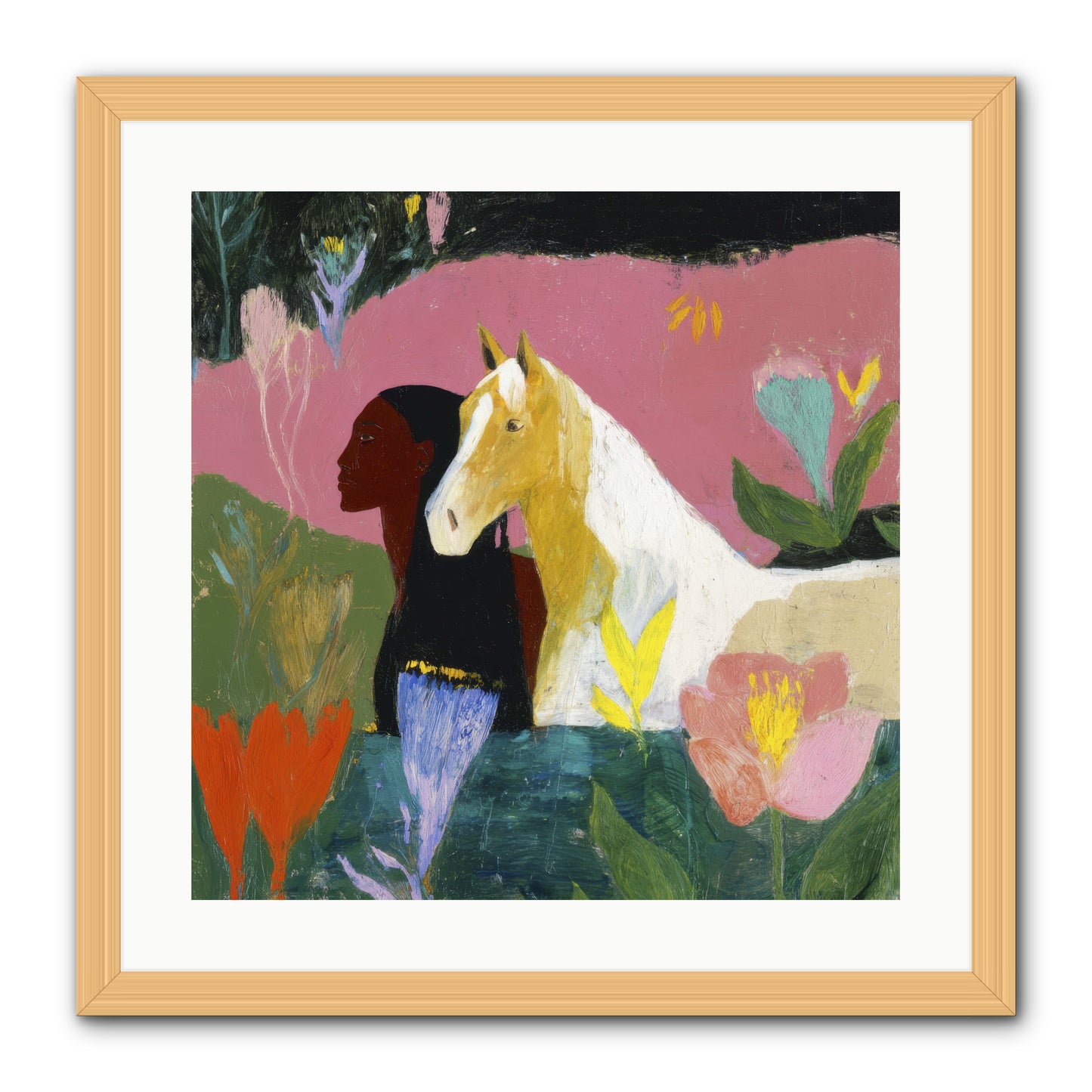 Daybreak in Blush & Gold -- Framed Print - Natural 20x20