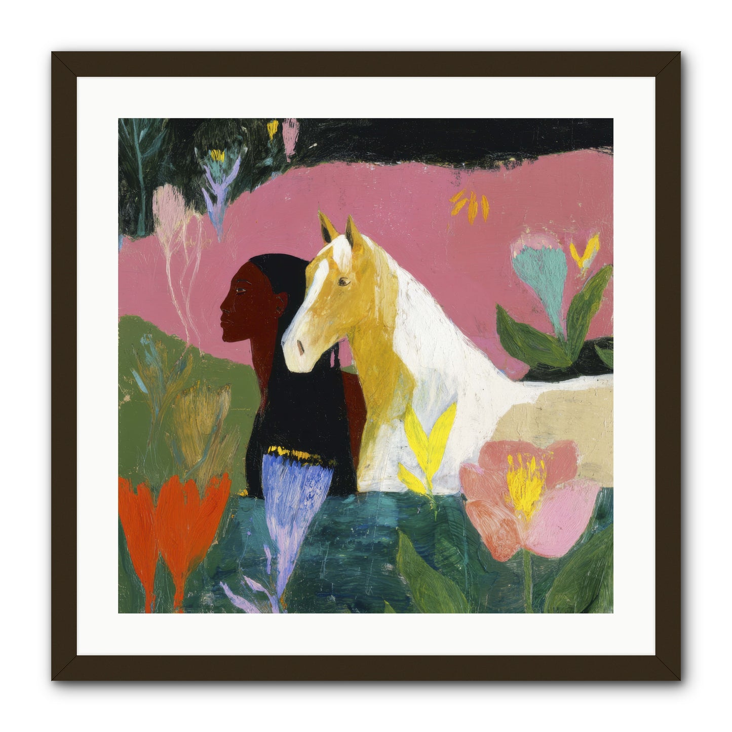 Daybreak in Blush & Gold -- Framed Print - Black 24x24