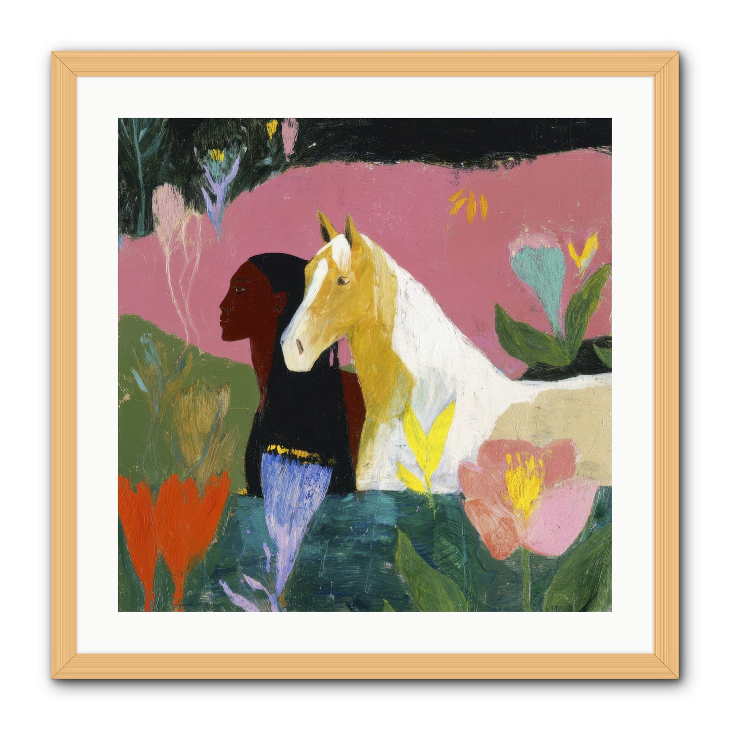 Daybreak in Blush & Gold -- Framed Print - Natural 24x24
