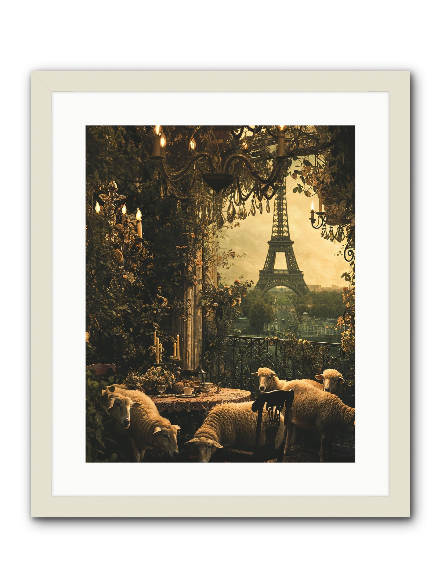 Dinner With A View -- Framed Print - White 16x20