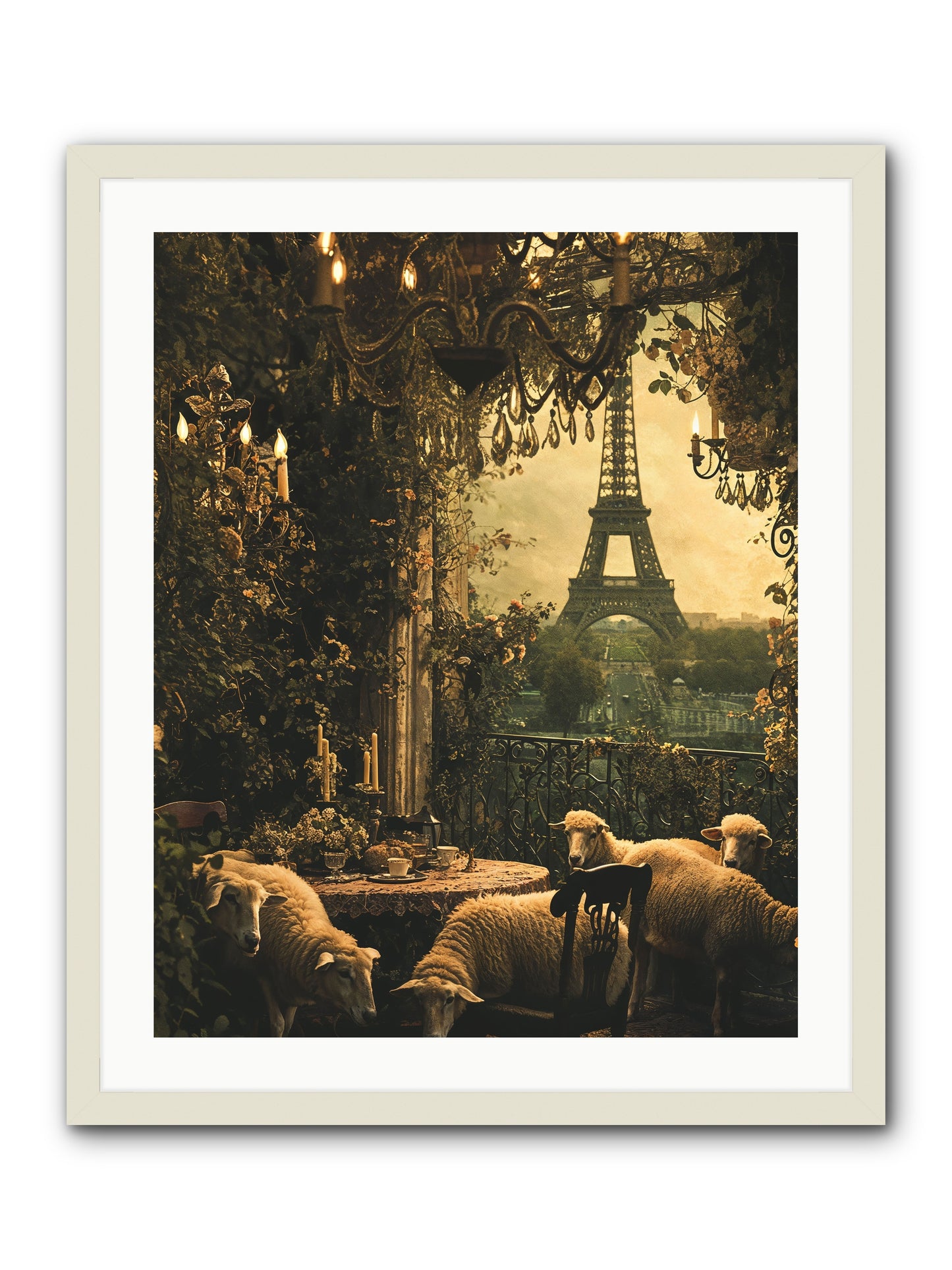 Dinner With A View -- Framed Print - White 24x30
