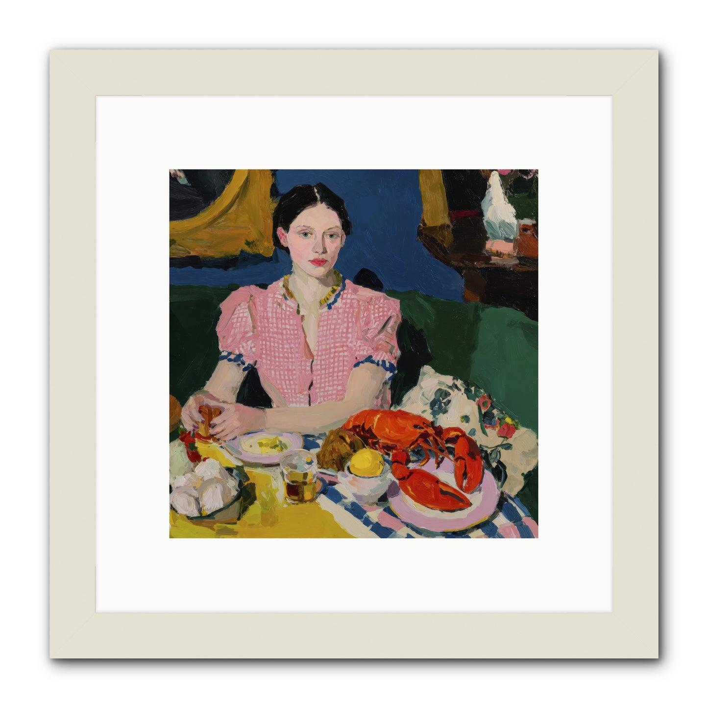 Dinner as Theater -- Framed Print - White 10x10