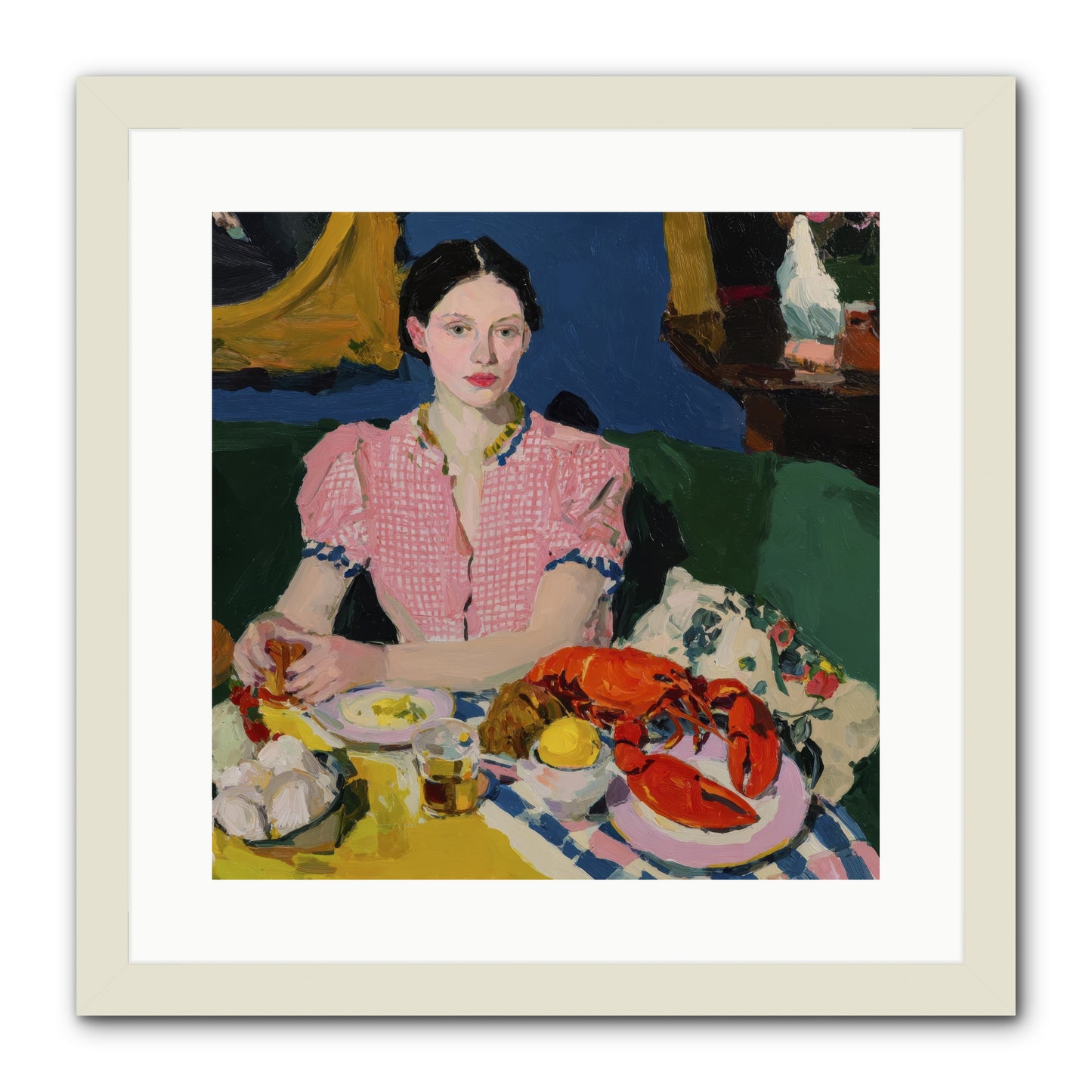 Dinner as Theater -- Framed Print - White 16x16