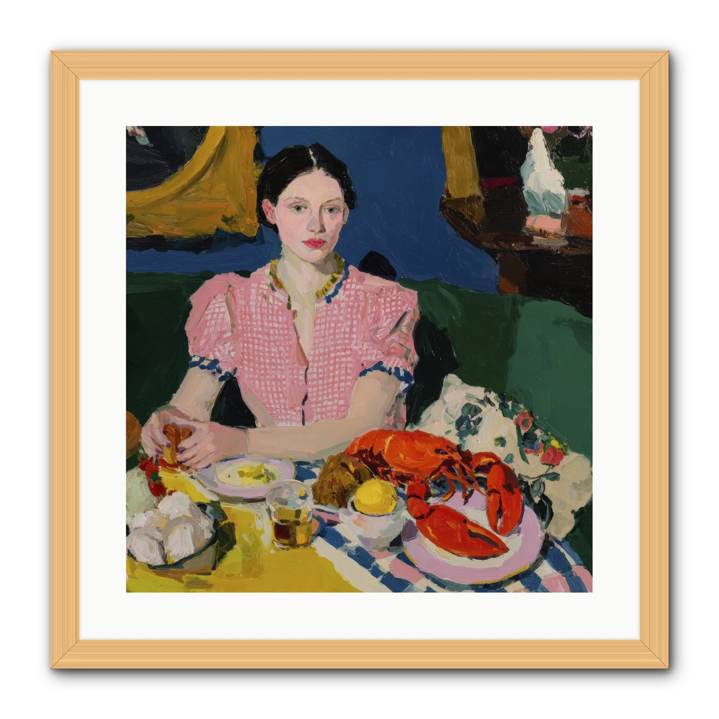 Dinner as Theater -- Framed Print - Natural 20x20