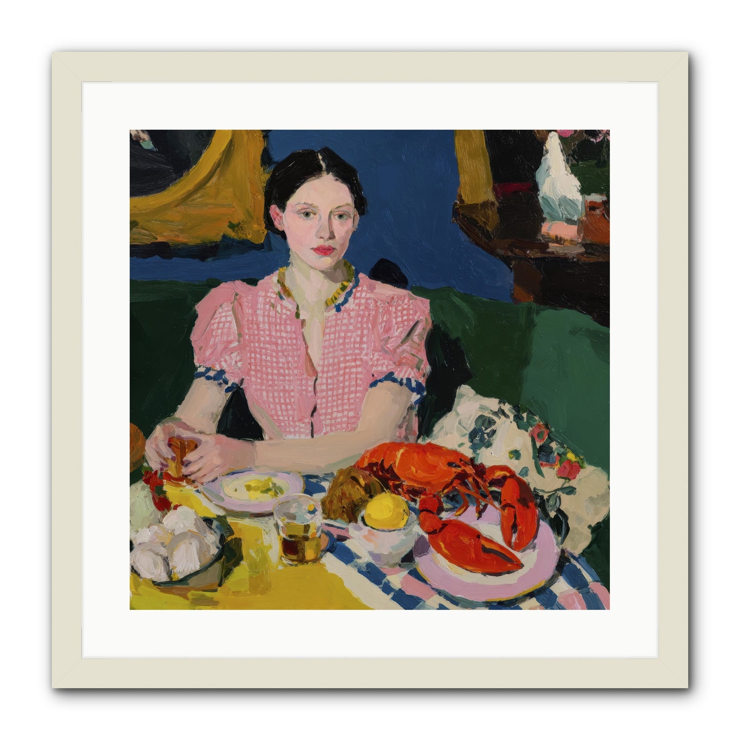 Dinner as Theater -- Framed Print - White 20x20
