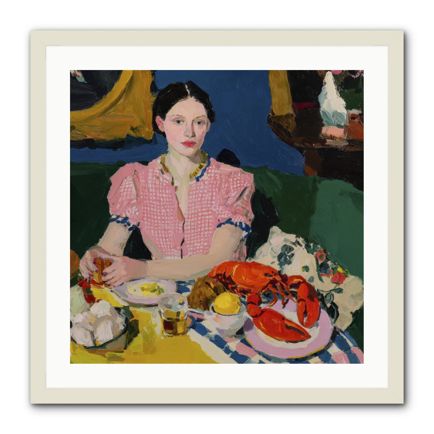 Dinner as Theater -- Framed Print - White 24x24