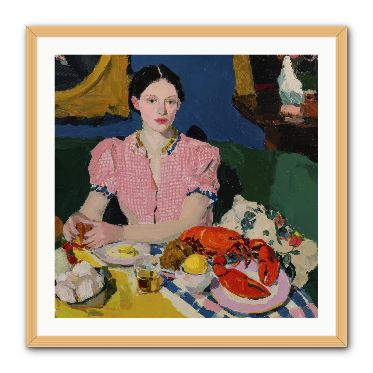 Dinner as Theater -- Framed Print - Natural 30x30