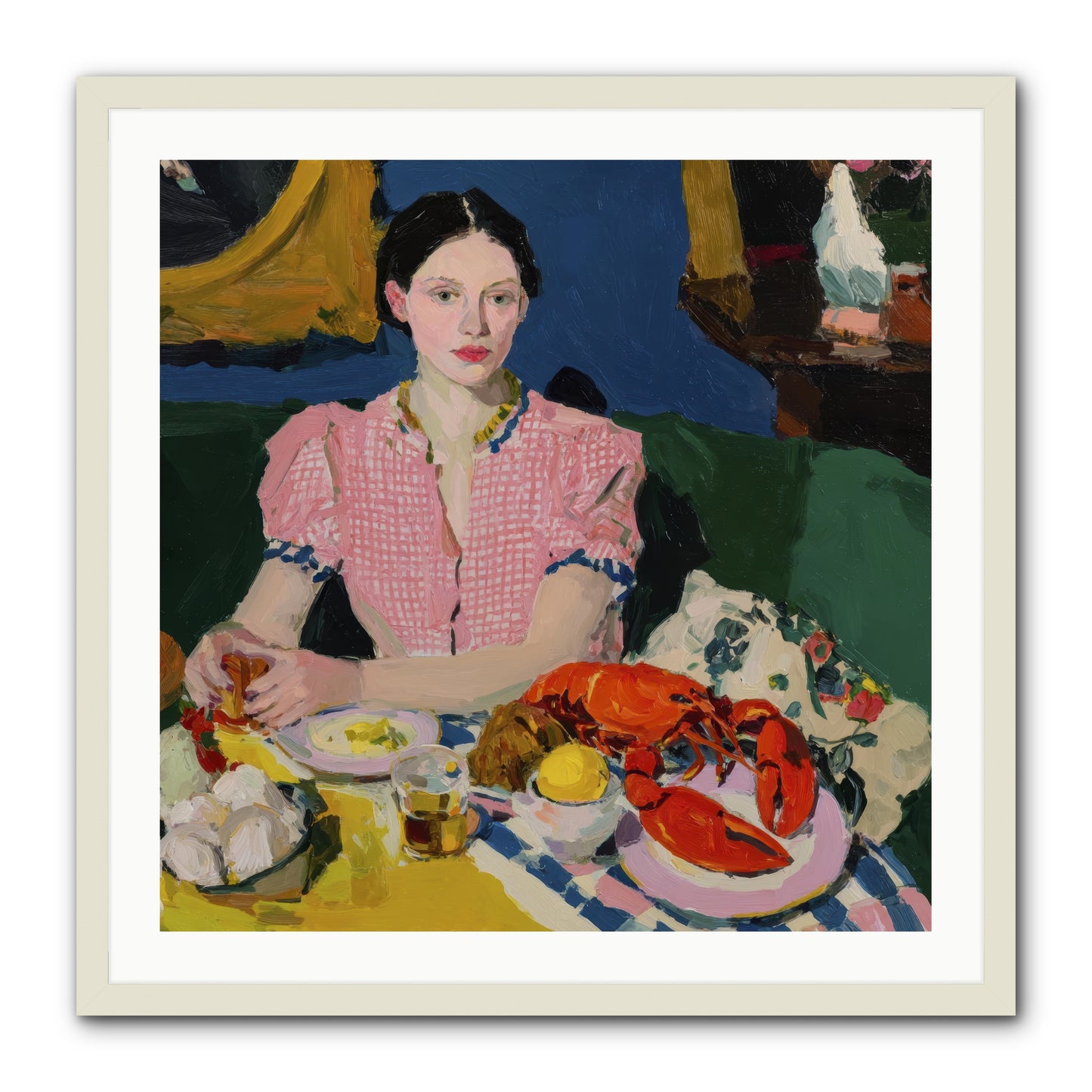 Dinner as Theater -- Framed Print - White 30x30