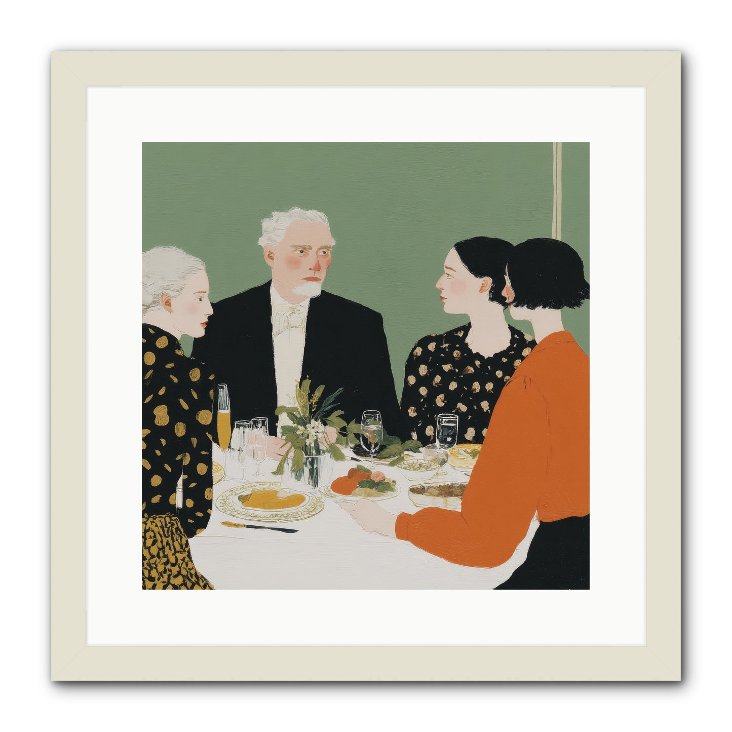 Dinner with the Naturalist -- Framed Print - White 16x16