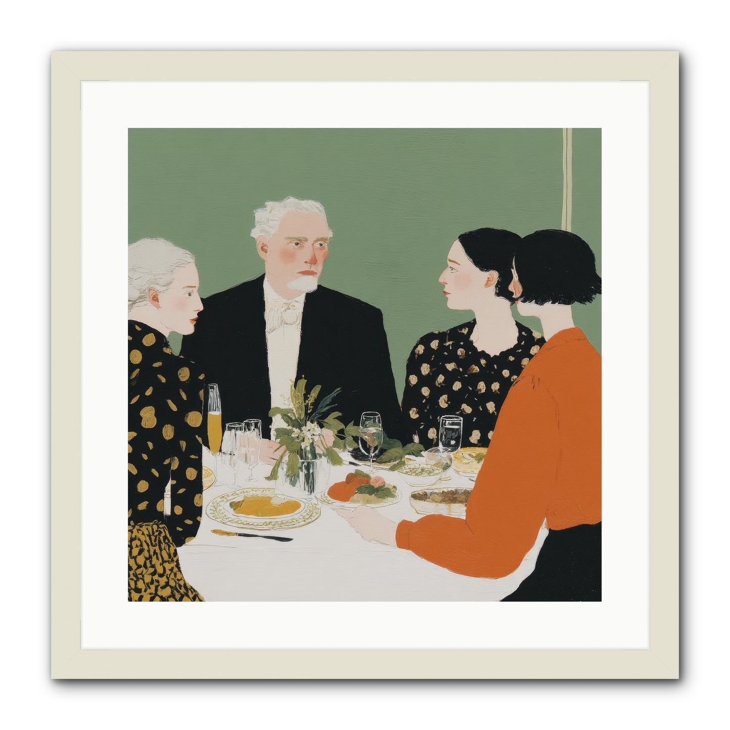 Dinner with the Naturalist -- Framed Print - White 20x20