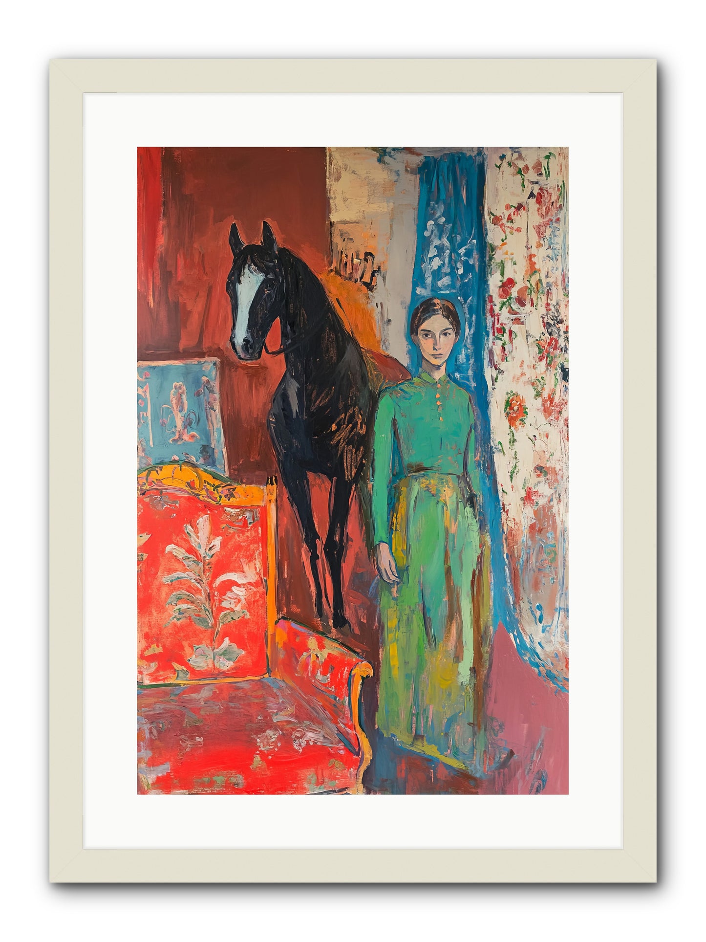 Drawing Room Guest -- Framed Print - White 16x24