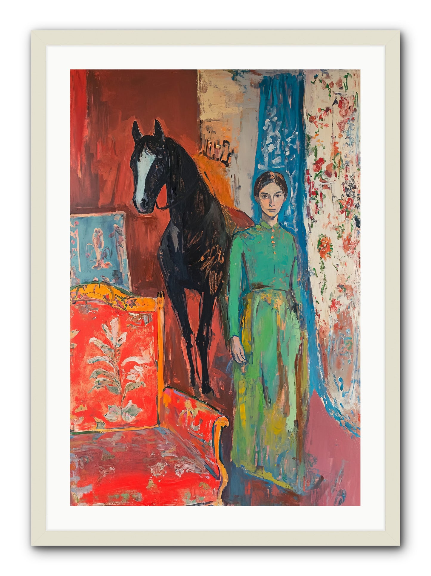 Drawing Room Guest -- Framed Print - White 24x36