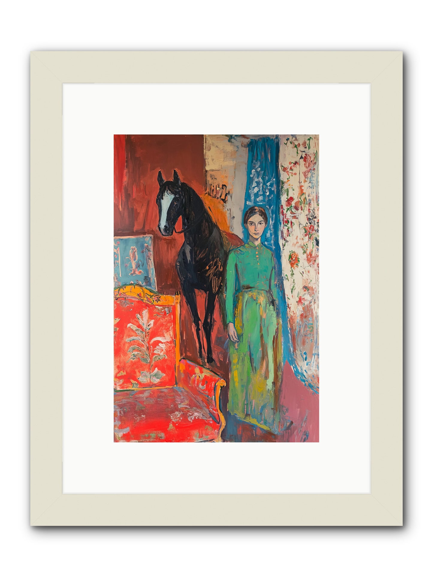 Drawing Room Guest -- Framed Print - White 8x12