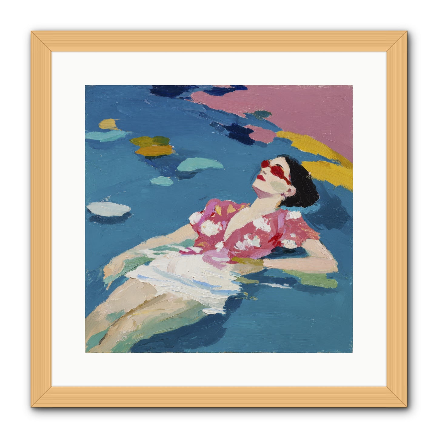 Drifting Through Blue -- Framed Print - Natural 16x16