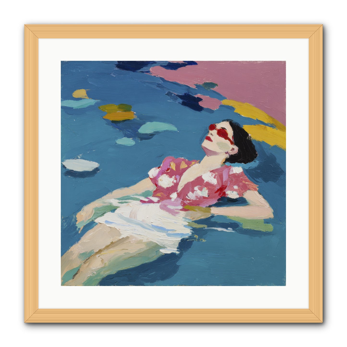 Drifting Through Blue -- Framed Print - Natural 20x20