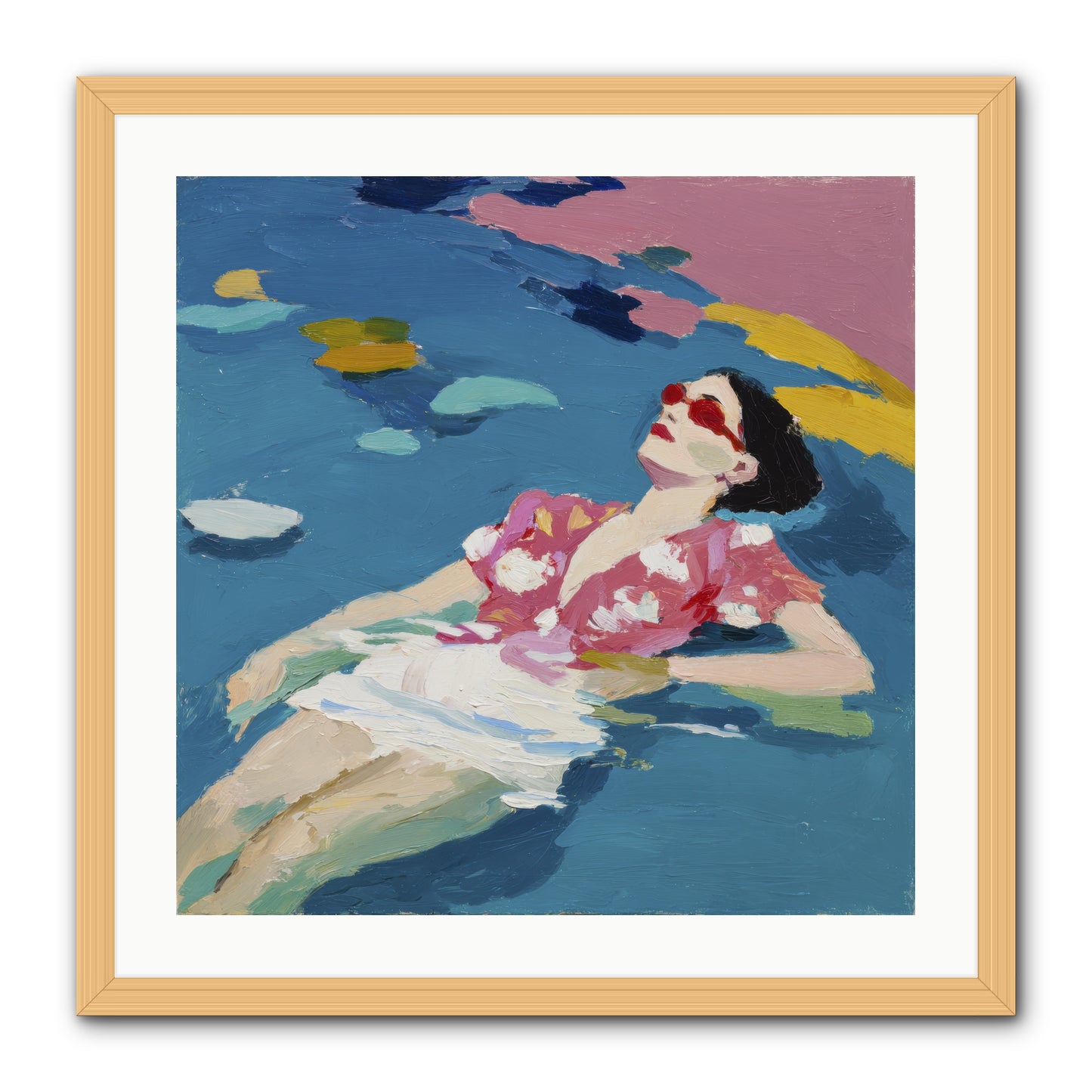Drifting Through Blue -- Framed Print - Natural 24x24