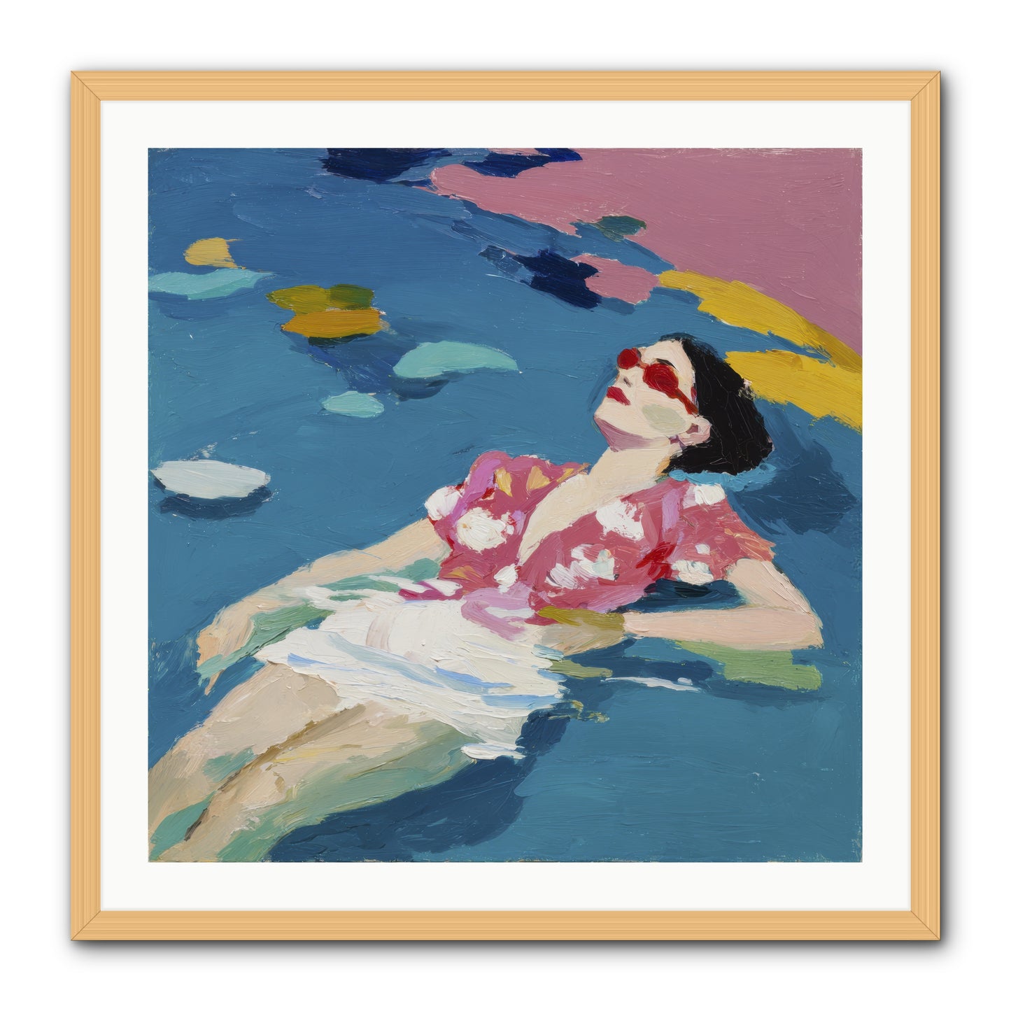 Drifting Through Blue -- Framed Print - Natural 30x30