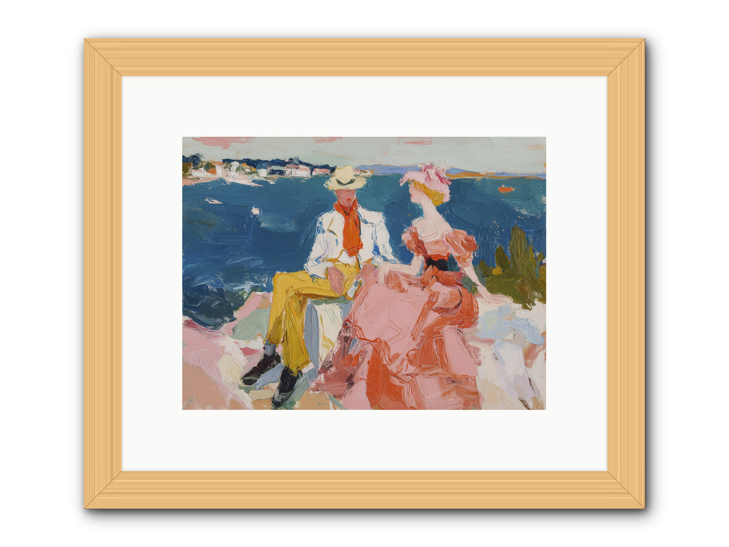 Duo by the Waves -- Framed Print - Natural 12x9