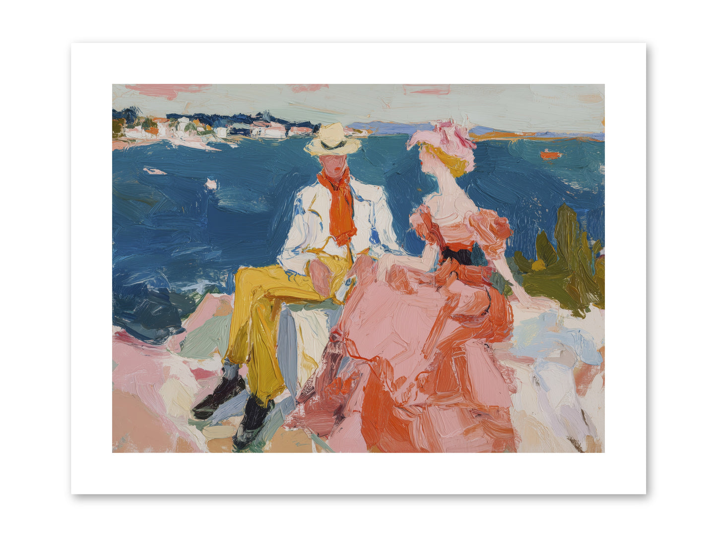 Duo by the Waves -- Loose Canvas Print 12x9