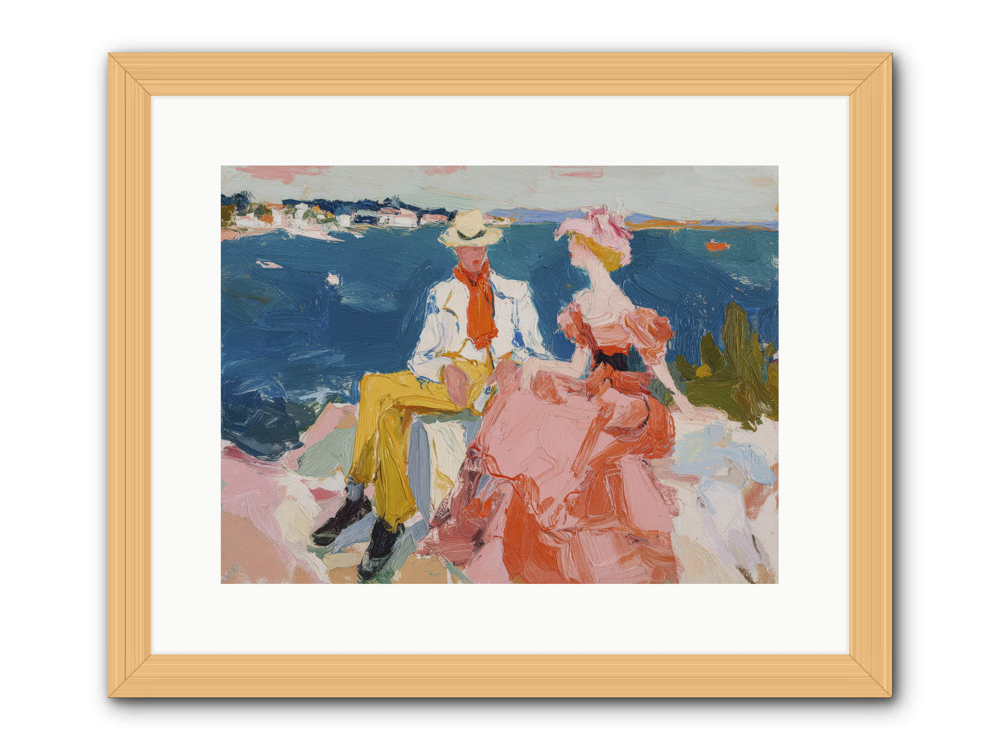 Duo by the Waves -- Framed Print - Natural 16x12
