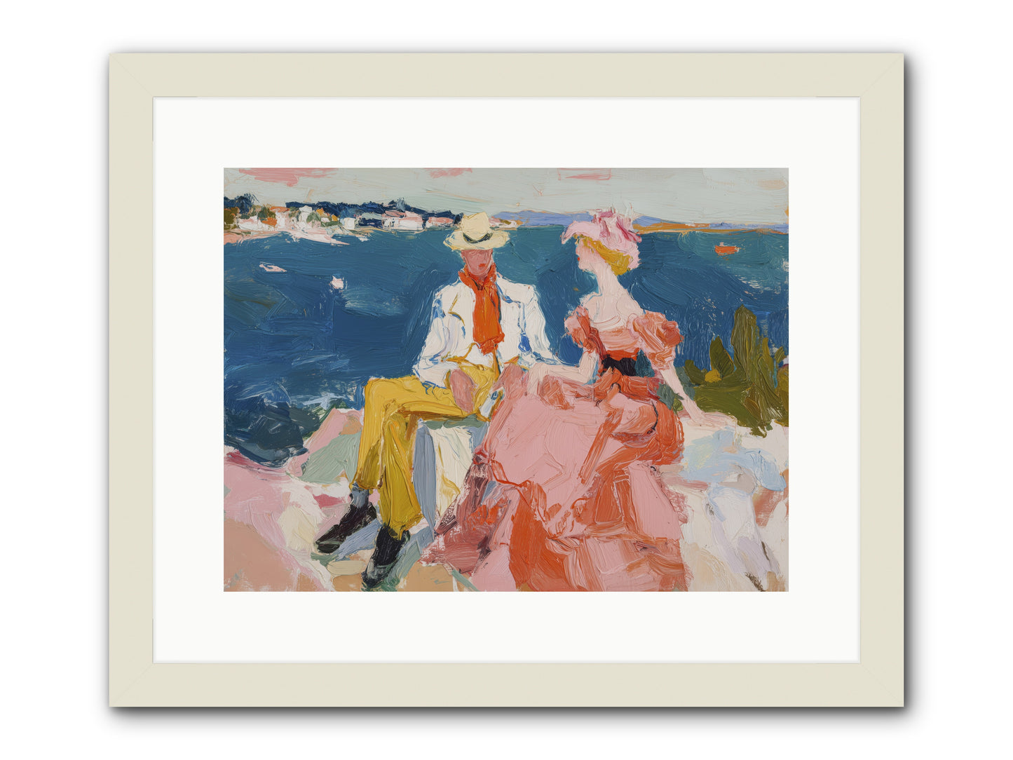 Duo by the Waves -- Framed Print - White 16x12