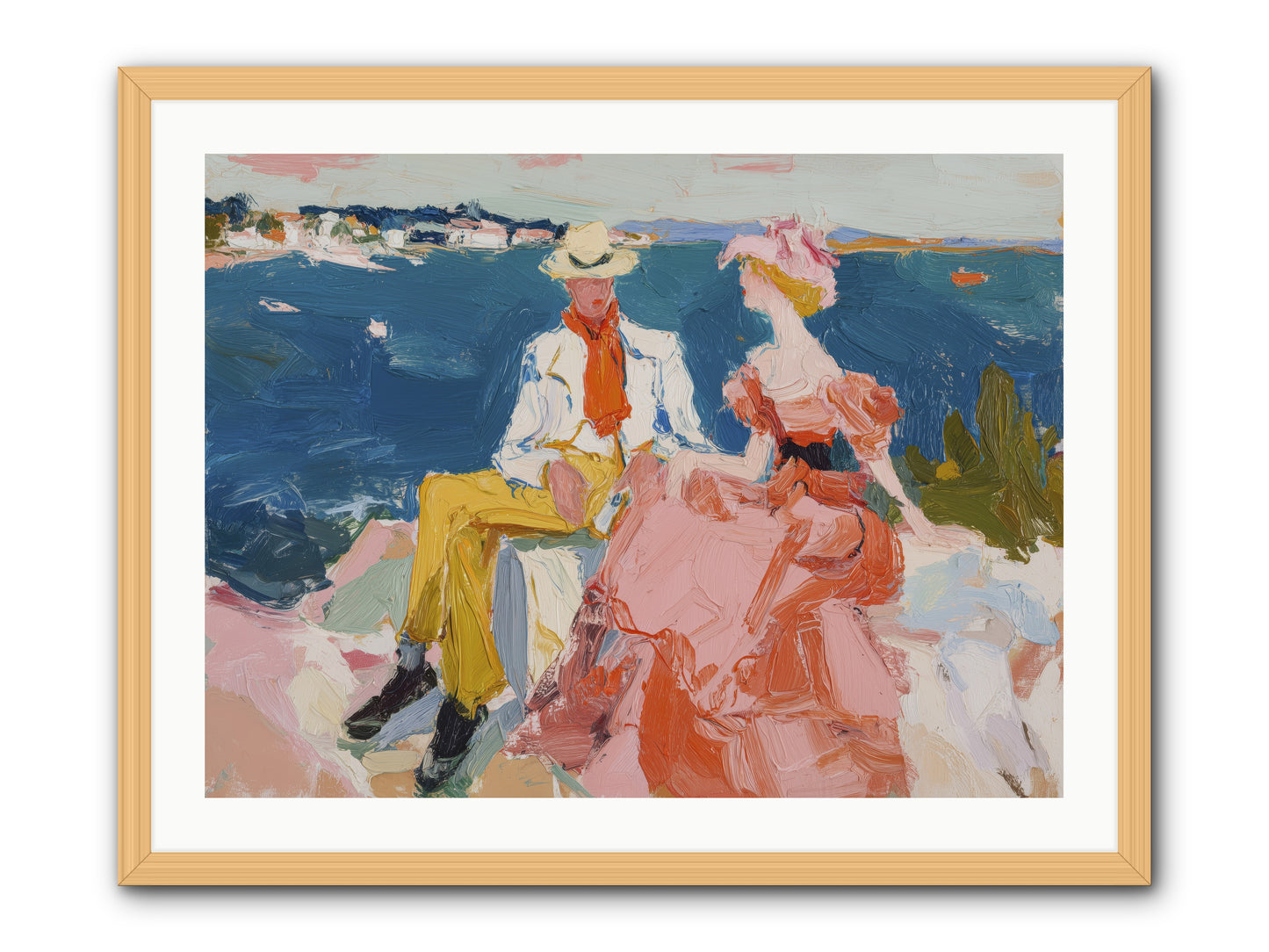Duo by the Waves -- Framed Print - Natural 32x24